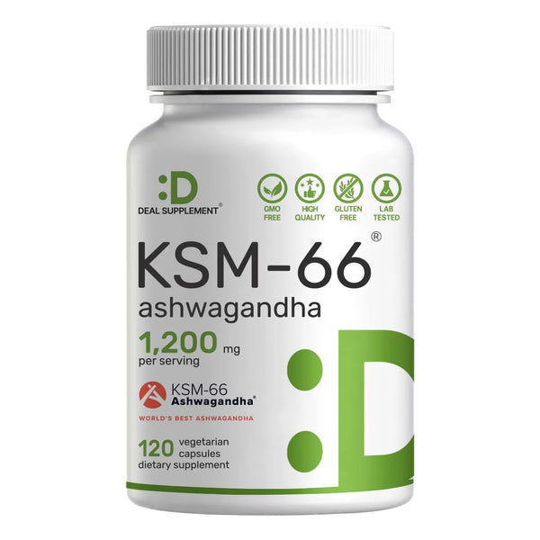 KSM 66 Ashwagandha 1200 Mg Con Pimienta Negra 120 Capsulas Vegetales Extra Fuerte