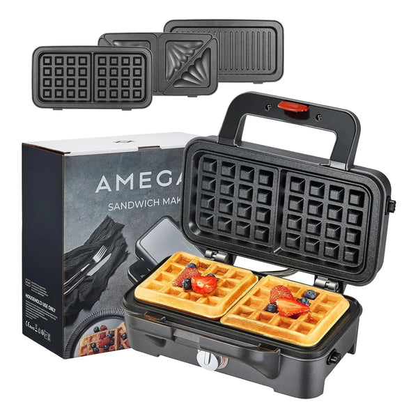 Sandwichera 3 En 1 Waflera Con Placas Extraíbles Plancha Parrilla Multifuncional