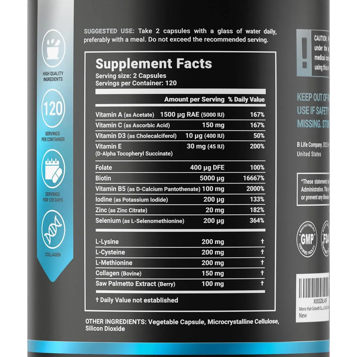 Capsulas Para Hombres Con Biotina Selenio Zinc Colágeno Vita - Imagen 2