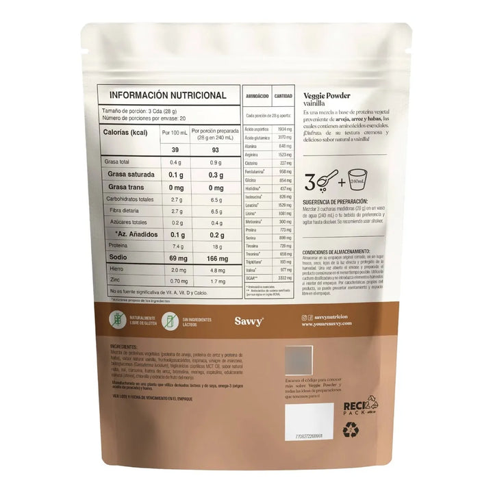 Proteína Vegana Savvy Vainilla 560g - Imagen 2
