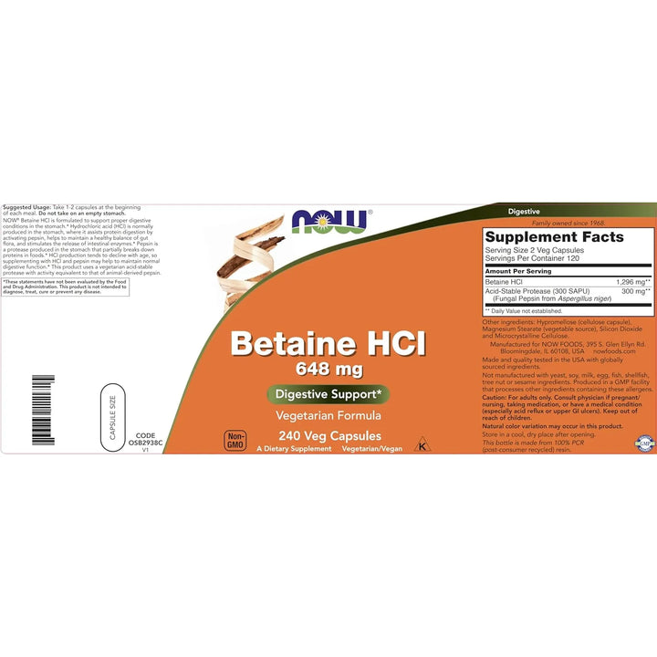 Betaína Hcl 648 Mg 240 Cápsulas Vegetales Paquete Doble Con - Imagen 4