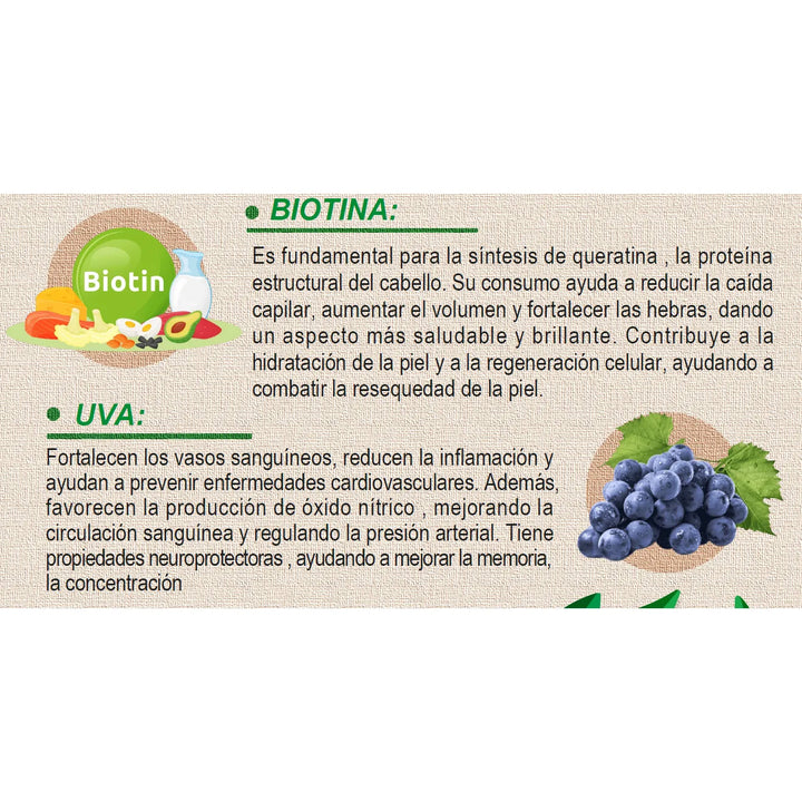 Resveratrol + Colageno Hidrolizado Tipo 1, 2, 3 + Biotina- En Polvo 450 Gramos Sin Edulcorantes Sabor Uva - Imagen 6