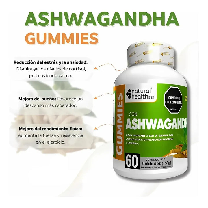 Ashwagandha Gummies Natural Health 60 Unidades Suplemento Para Estrés, Ansiedad, Energía, Concentración, Memoria, Digestión Y Control De Azúcar - Imagen 8