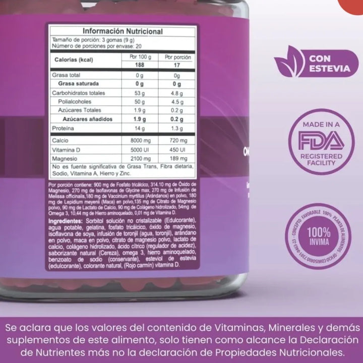 Gomitas Menocalm The Gummy Box X60 Con Isoflavonas De Soya Omega 3 Magnesio Y Calcio Bienestar Femenino Sin Azúcar - Imagen 5