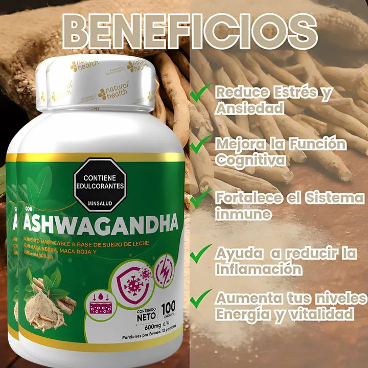 Ashwaganda Capsulas Invima Estrés Ansiedad Equilibra Cortisol Función Cognitiva Regula Azúcar Colesterol  Menopausia Aumenta Fuerza Masa Muscular - Imagen 3