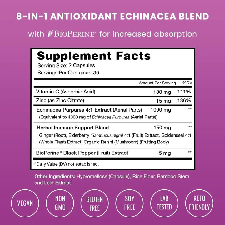 Cápsulas De Equinácea 1000 Mg Con Vitamina C Zinc Jengibre S - Imagen 2