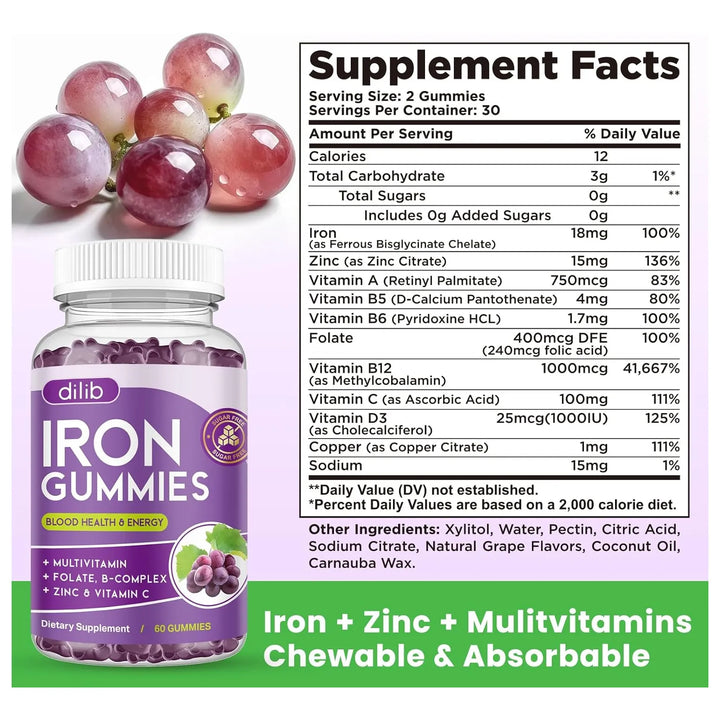 Gomitas De Hierro Multivitamínicas Con Zinc Complejo B Y C B - Imagen 7