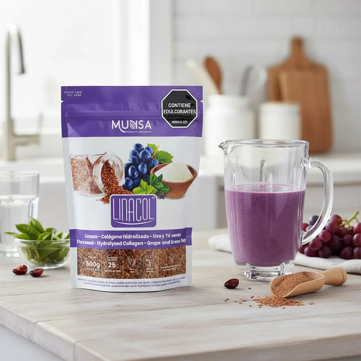 Linacol 500g En Polvo  Fibra + Colágeno Hidrolizado + Uva Y Té Verde | Bienestar Digestivo, Salud Ósea Y Vitalidad - Imagen 4