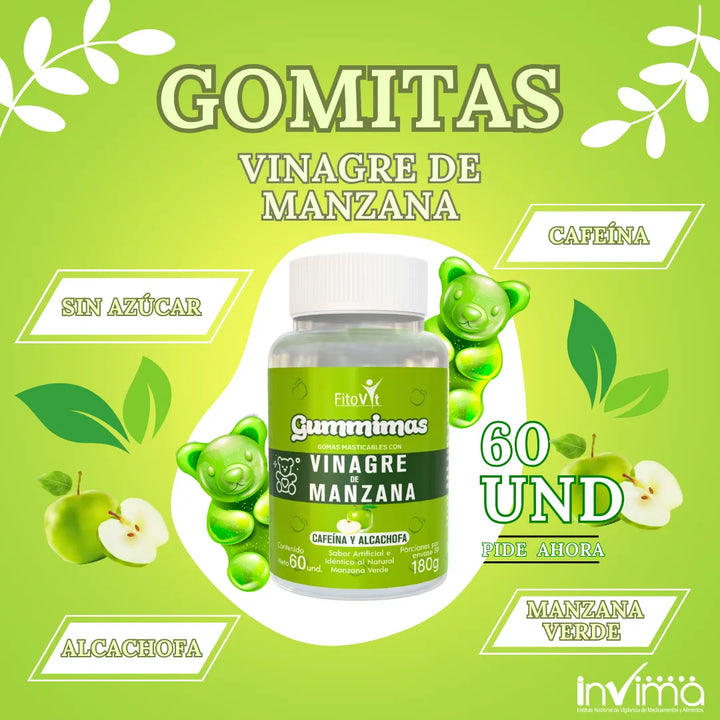 Vinagre De Manzana Con Cafeina Y Alcachofa En Gomas Adelgaza Manzana Verde - Imagen 3