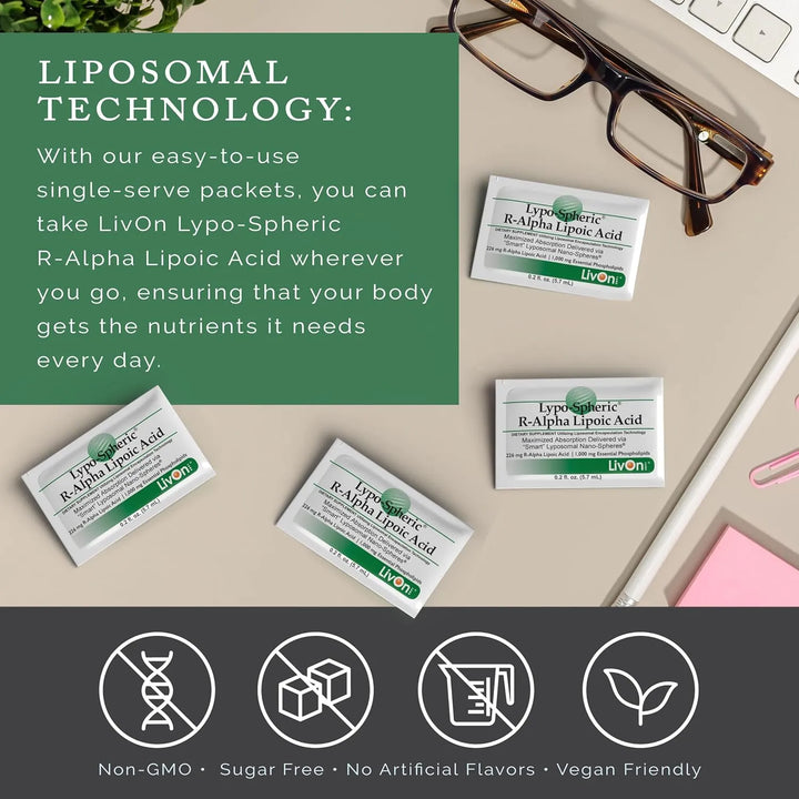 Ácido Lipoesférico R-alfa Lipoico 30 Paquetes 226 Mg Cada Un - Imagen 6