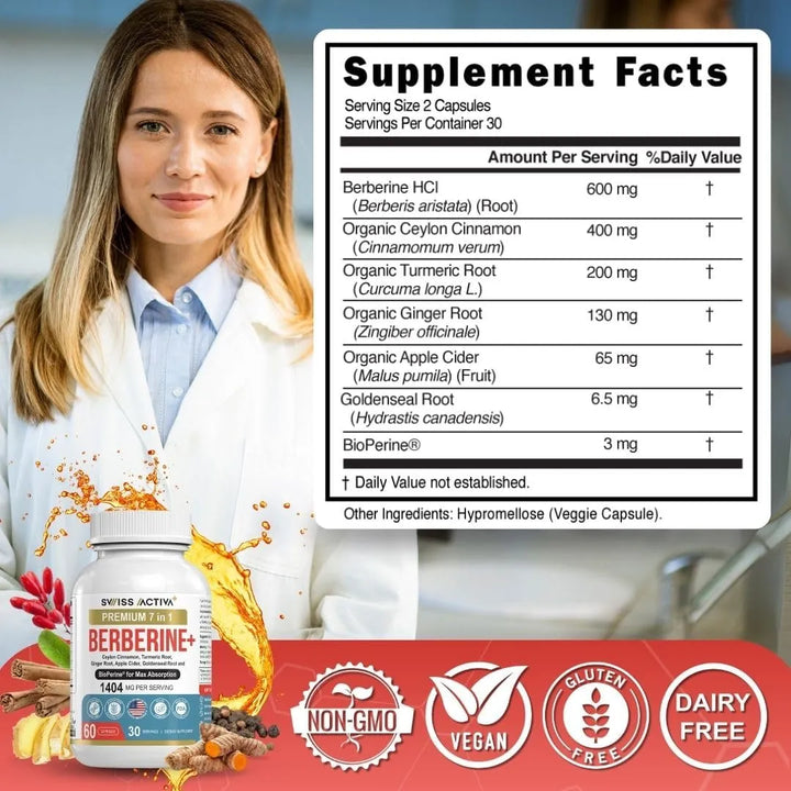 Cápsulas Orgánicas De Berberina 7 En 1 Con Bioperina 1025 Mg - Imagen 8