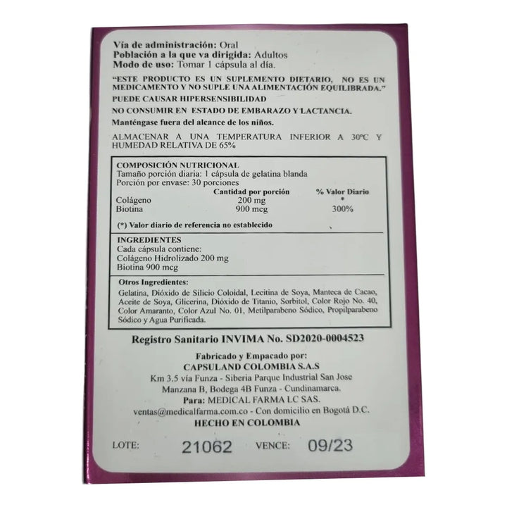 Biotina + Colágeno 30 Cápsulas Blandas Neutro - Imagen 2