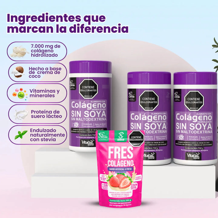 Kit Colágeno Hidrolizado Vitaliah Vainilla X3 + Doypack Fresa Nf - Imagen 4