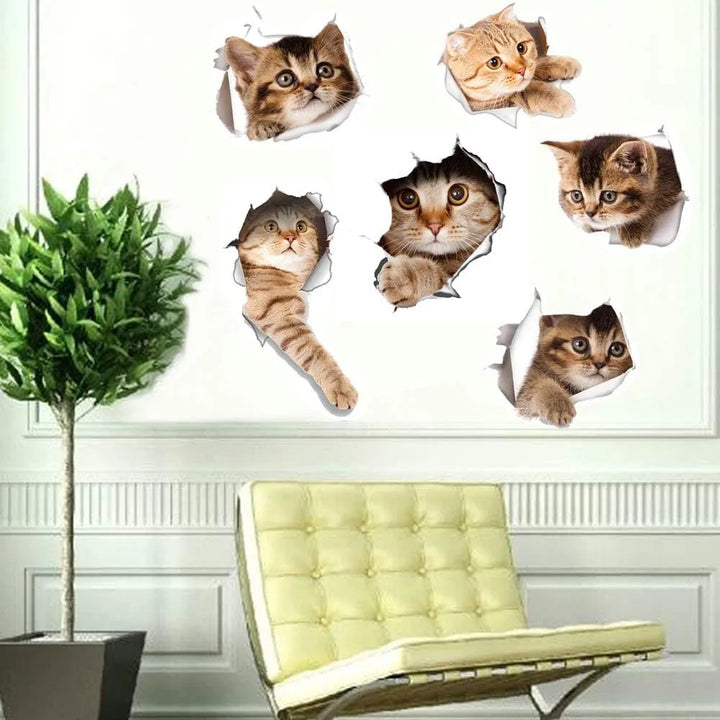 6 Piezas Pegatinas De Pared 3d Gatos Autoadhesivos, Calcoman - Imagen 7