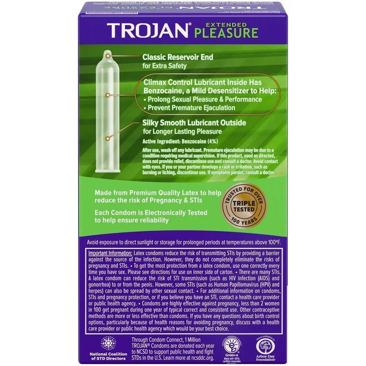 Caja Original 12 Condones Trojan Extended Pleasure Retarda - Imagen 2