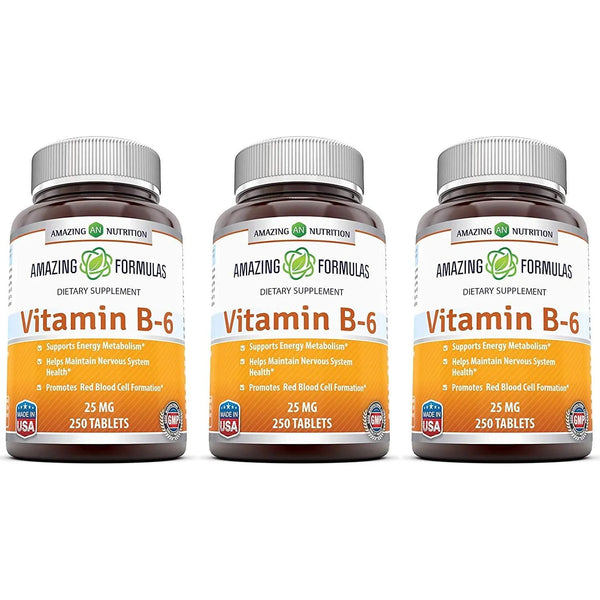 Vitamina B6 Piridoxina 25 Mg 250 Tabletas Triple Pack Apoyo Nervioso Y Metabólico