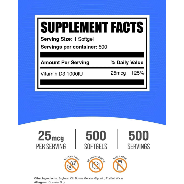 Vitamina D3 1000 Ui Cápsulas Blandas Colecalciferol 25 Mcg P - Imagen 2