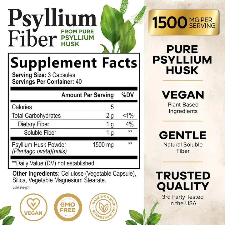 Cápsulas Cáscara Psyllium 1500 Mg Fibra Soluble E Insoluble - Imagen 2