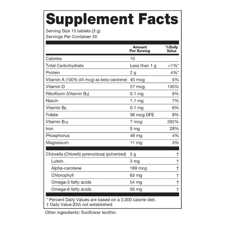 Alga Verde Chlorella 200 Mg Tabletas Con Pared Celular Pulve - Imagen 2