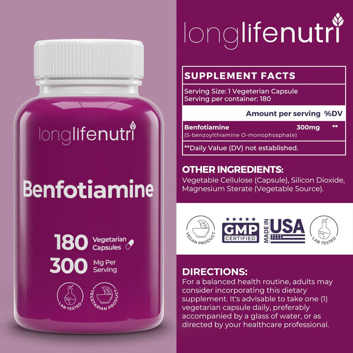 Benfotiamina 300 Mg 180 Cápsulas Vegetales Apoyo Nervios Cir - Imagen 2