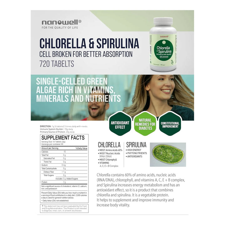 Chlorella Y Espirulina 720 Tabletas Ricas En Antioxidantes V - Imagen 5
