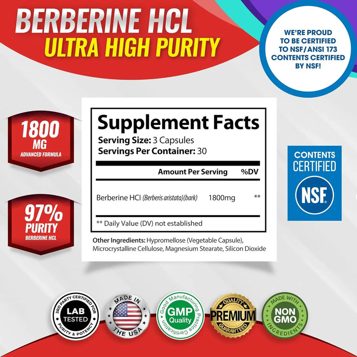 Berberina Plus 1800 Mg Hcl Complex Bienestar General 90 Cap - Imagen 2