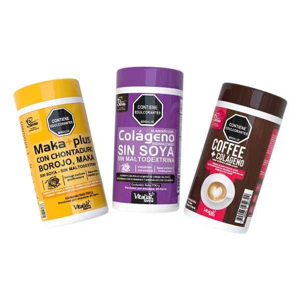 Kit Colágeno Hidrolizado Vitaliah X3: Vainilla + Maka + Coffee - Imagen 1
