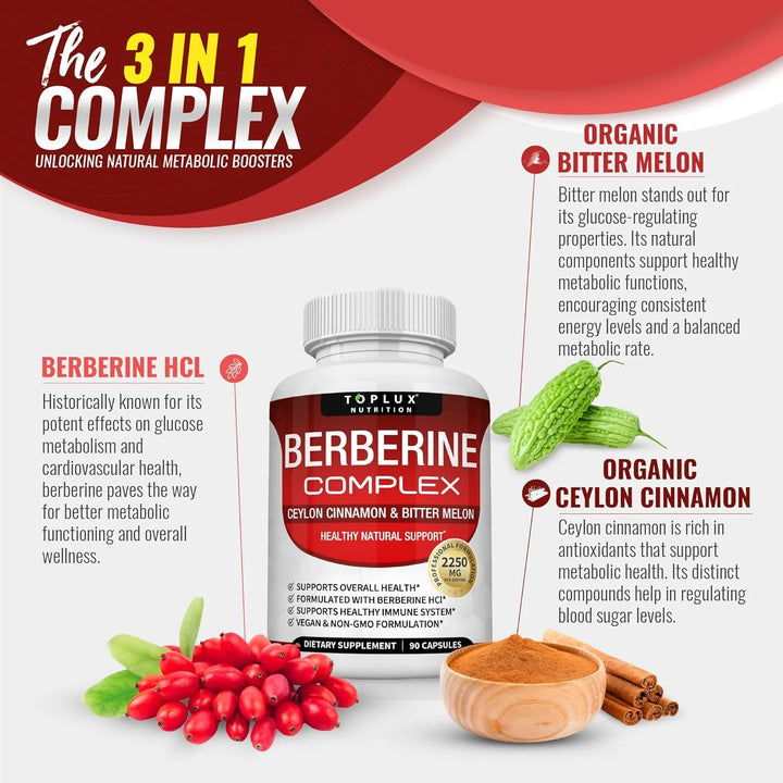 Berberina Hcl 2250 Mg Con Canela De Ceilán Y Melón Amargo Al - Imagen 3