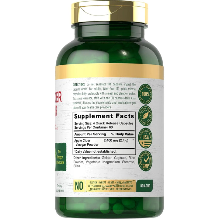 Vinagre De Sidra De Manzana 2400 Mg 100% Natural 240 Cap - Imagen 2