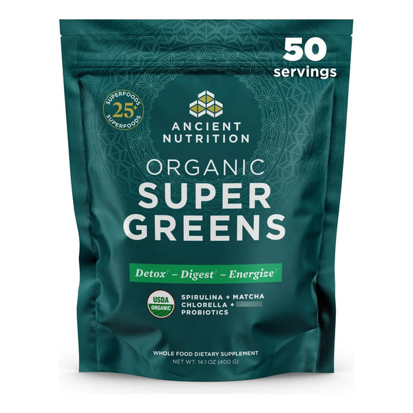 Super Greens Polvo Superalimento Orgánico Con Probióticos Espirulina Chlorella Matcha 14.1 Oz