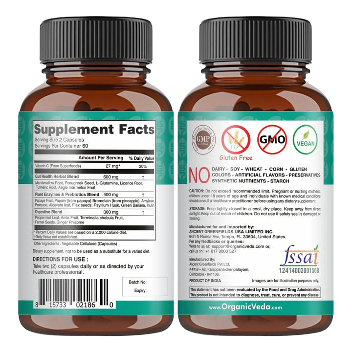 Cápsulas Orgánicas Para Salud Intestinal Con Enzimas Digesti - Imagen 2