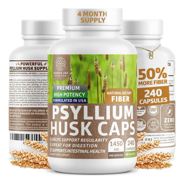 Cápsulas Naturales De Cáscara De Psyllium 1450 Mg Potente Fi - Imagen 1