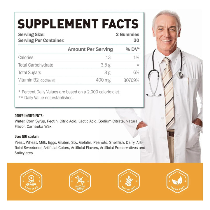 Gomitas Masticables Vitamina B2 Riboflavina 400 Mg Para Adul - Imagen 2
