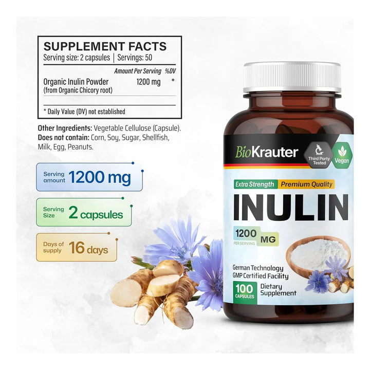 Cápsulas Inulina Polvo 1200 Mg 100 Unidades Fibra Soluble Pu - Imagen 3