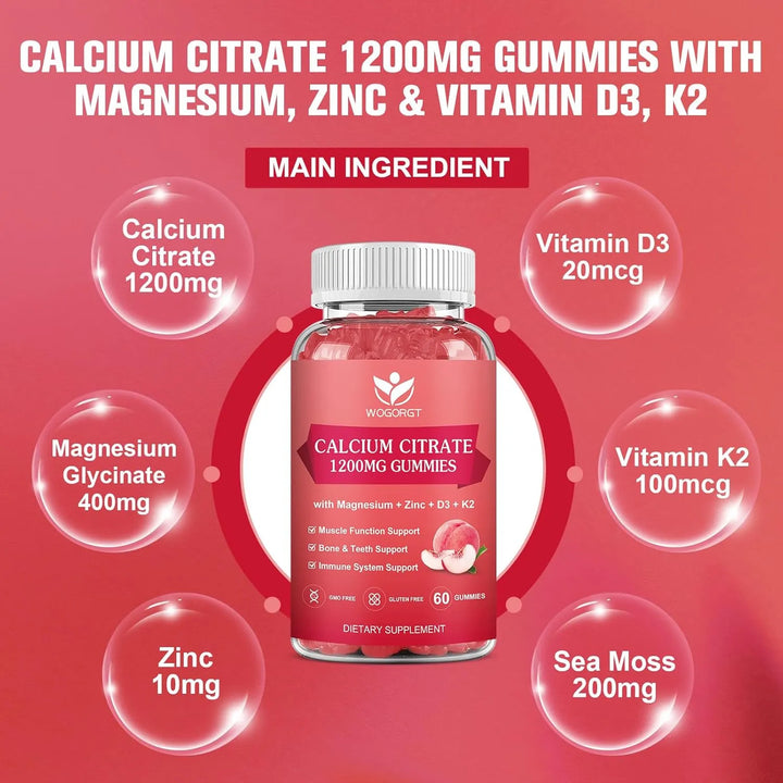 Gomitas De Citrato De Calcio 1200 Mg Con Vitamina D3 Y K2 Pa - Imagen 3