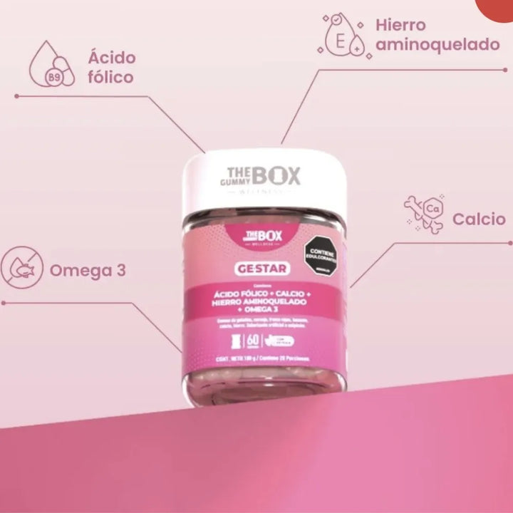 Gomitas Gestar The Gummy Box X 60 Con Ácido Fólico Hierro Calcio Y Omega 3 Complemento Nutricional Para Gestación Sin Azúcar - Imagen 2