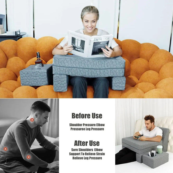 Almohada Extra Grande Ajustable Para Lectura Y Juegos Con Po Gris - Imagen 2