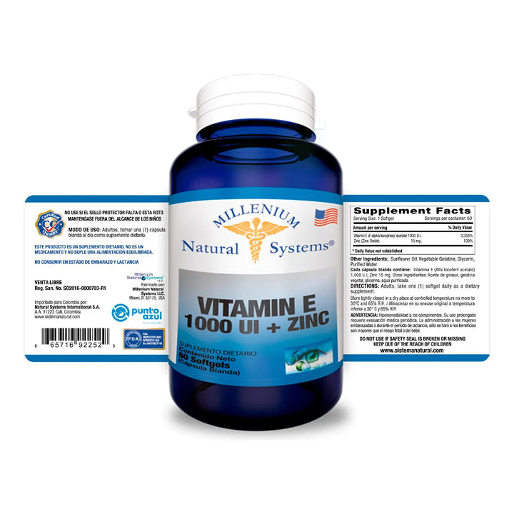 Vitamina E 1000 Ui + Zinc  X 60 Sin Sabor - Imagen 2