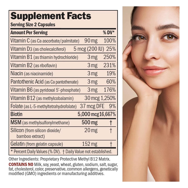 Cápsulas Para Cabello Piel Y Uñas 360 Unidades 5000 Mcg Biot - Imagen 2