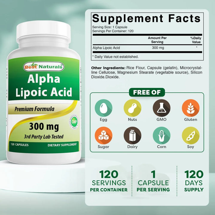 Ácido Alfa Lipoico 300 Mg 120 Cápsulas Paquete Triple - Imagen 2