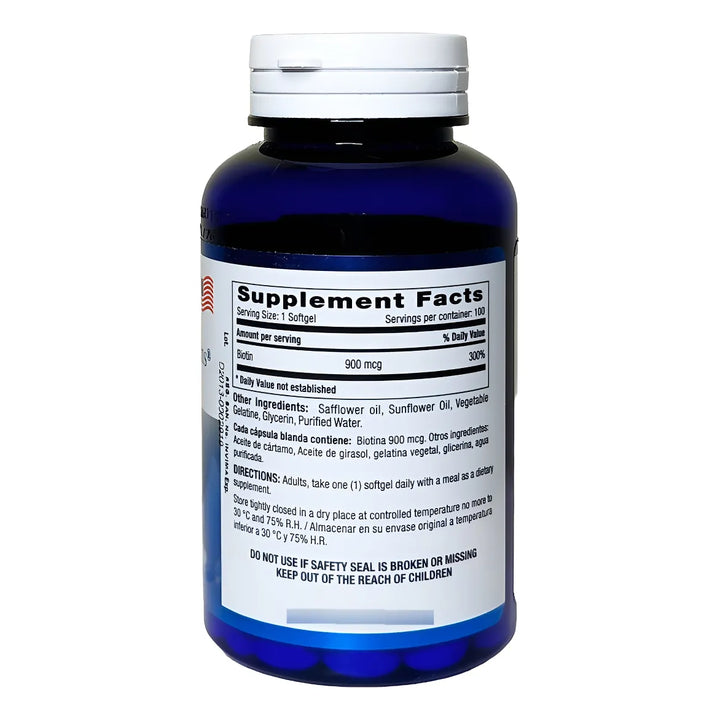Biotina 900 Mcg 100 Capsulas Fortalece Cabello Piel Y Uñas - Imagen 2