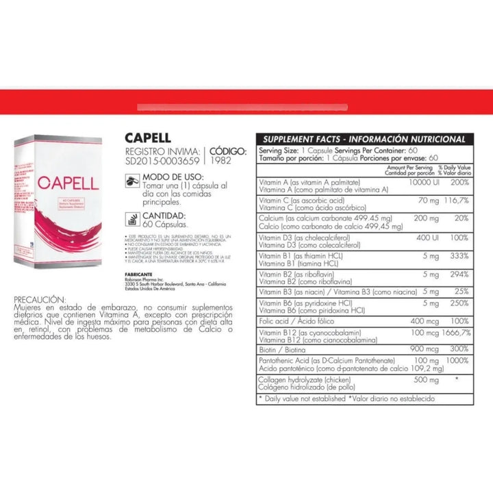 Capell X 60 Cápsulas - Healthy América Sin Sabor - Imagen 3