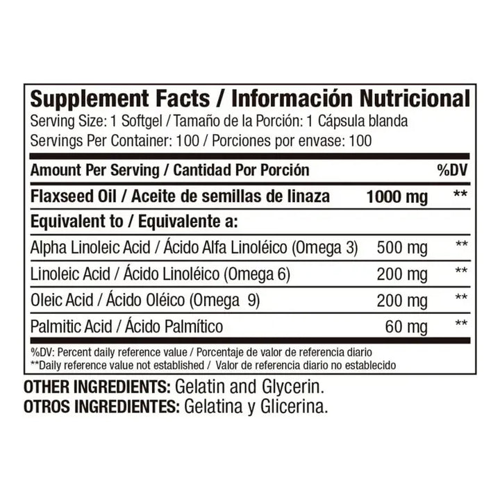 Flax Seed Oil 1000mg Omega 3-6-9 X100 Soft Sin Sabor - Imagen 2