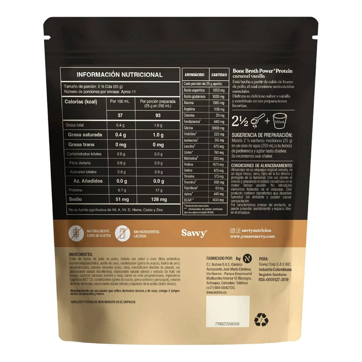 Proteína Savvy Caramel Vanilla  Bone Broth Mini 280g - Imagen 2