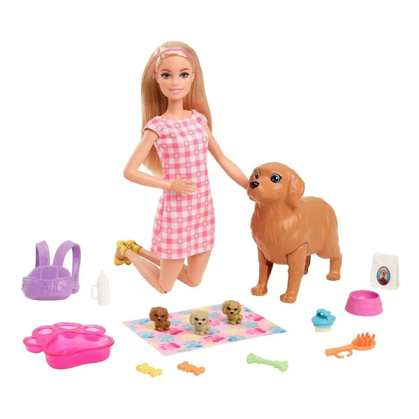 Barbie Cachorros Recien Nacidos Set Con Muñeca Accesorios Y Perritos Interactivos