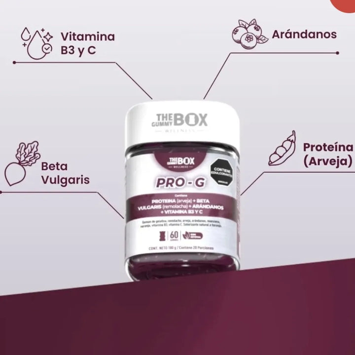 Gomitas Pro-g The Gummy Box X60 Con Proteína De Arveja Remolacha Arándanos Vitaminas B3 Y C Energía Y Antioxidantes Sin Azúcar - Imagen 2