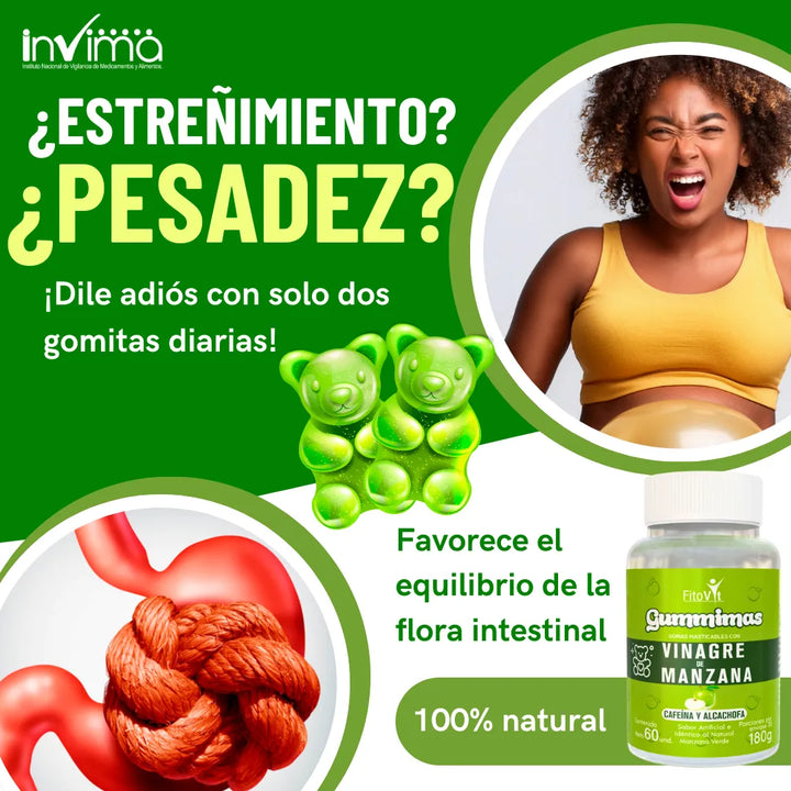 Vinagre De Manzana Con Cafeina Y Alcachofa En Gomas Adelgaza Manzana Verde - Imagen 2