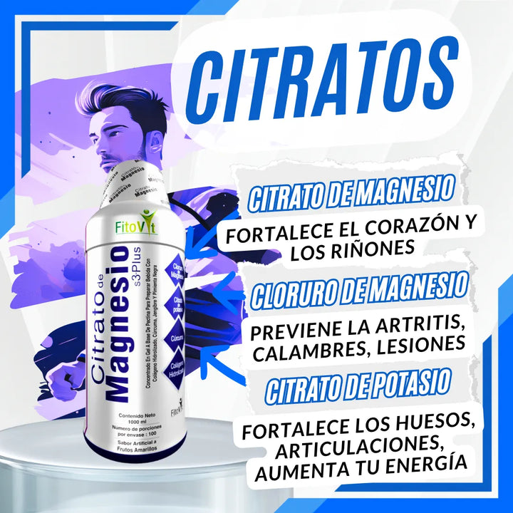 Citrato De Magnesio S3 Plus Con Calcio Y Colágeno Hidrolizado 1000ml Frutos Amarillos - Imagen 9