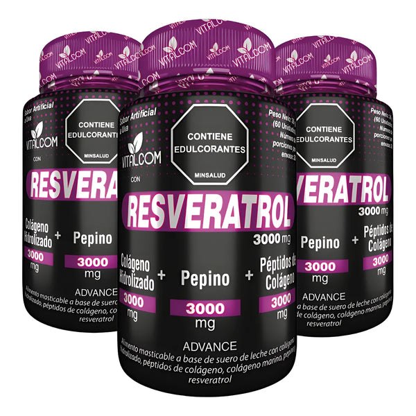 3 Resveratrol 3000 Mg. Puro, Antioxidante Anti Edad Ayuda Sistema Cardiovascular Sistema Inmune Mejora Piel Cabello Uñas - Imagen 1