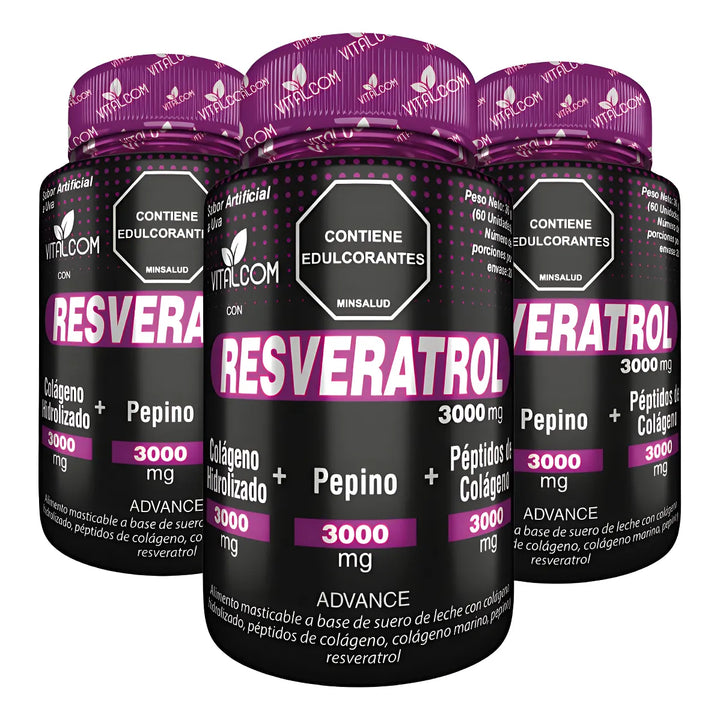 3 Resveratrol 3000 Mg. Puro, Antioxidante Anti Edad Ayuda Sistema Cardiovascular Sistema Inmune Mejora Piel Cabello Uñas - Imagen 1